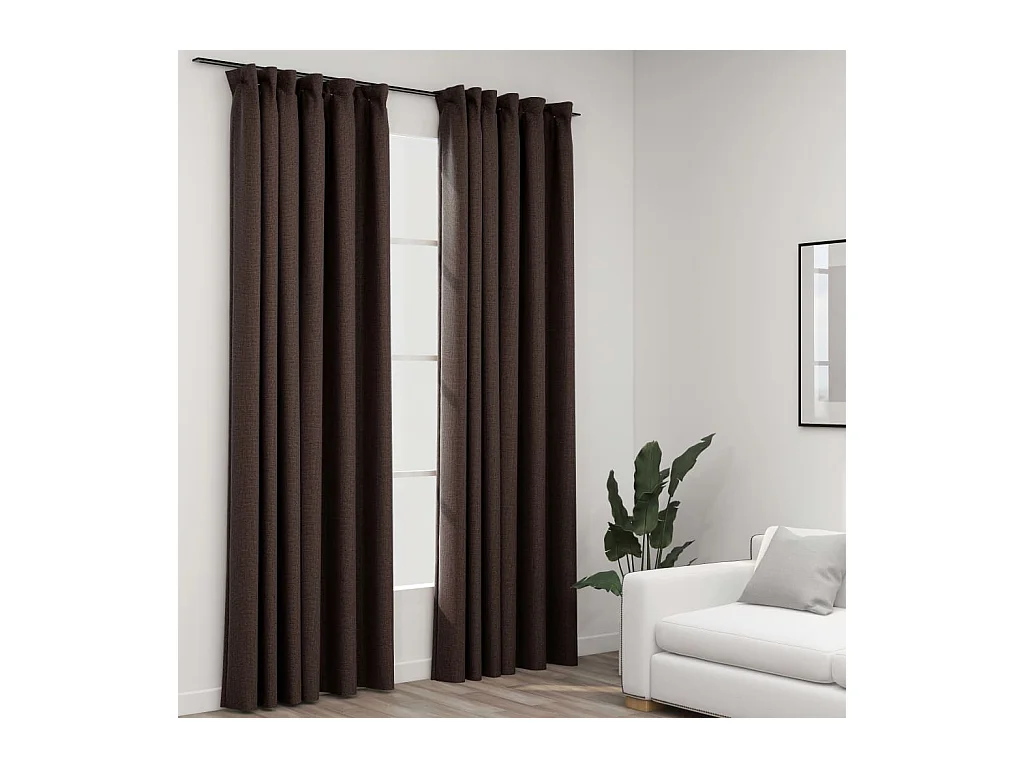 Tende oscuranti effetto lino e ganci 2 pz Tortora 140x245 cm