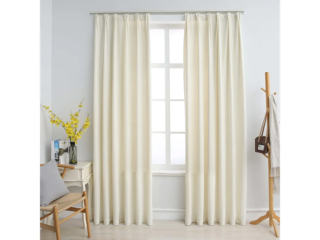 Cortinas opacas con ganchos 2 uds Terciopelo Crema 140x175 cm