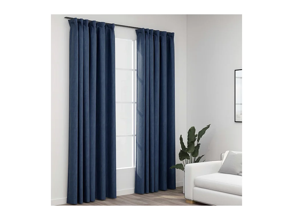 Verdunkelungsvorhänge in Leinenoptik mit Haken, 2 Stück, Blau, 140 x 225 cm