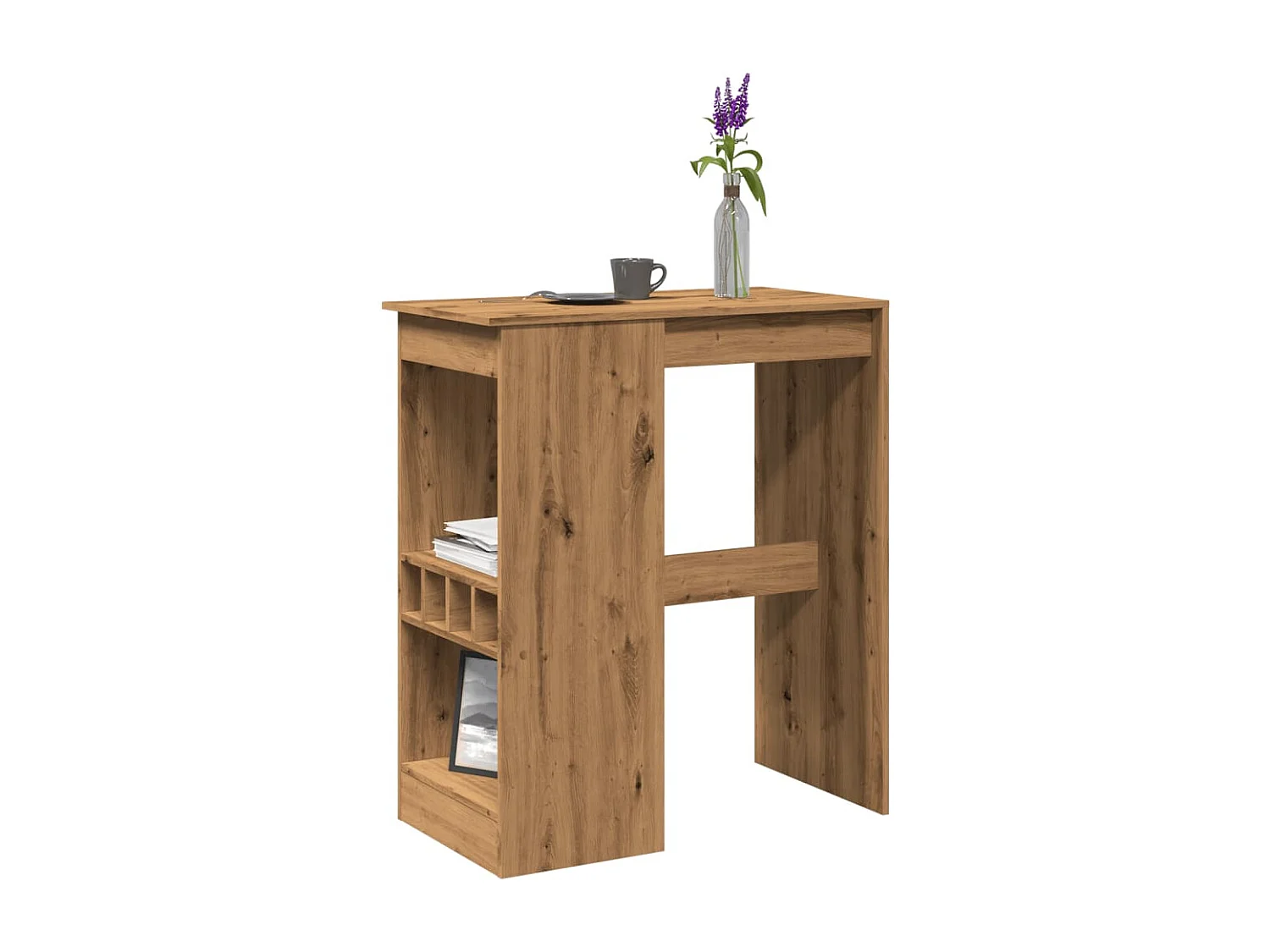 Table de bar avec étagères chêne artisanal bois d'ingénierie