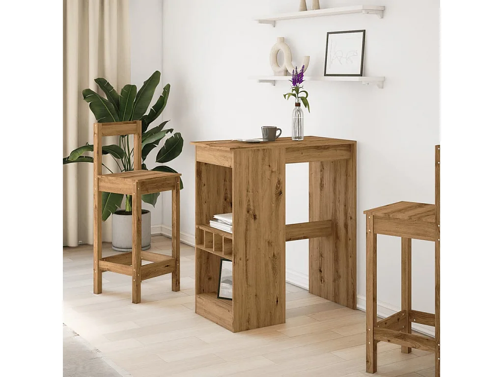 Table de bar avec étagères chêne artisanal bois d'ingénierie