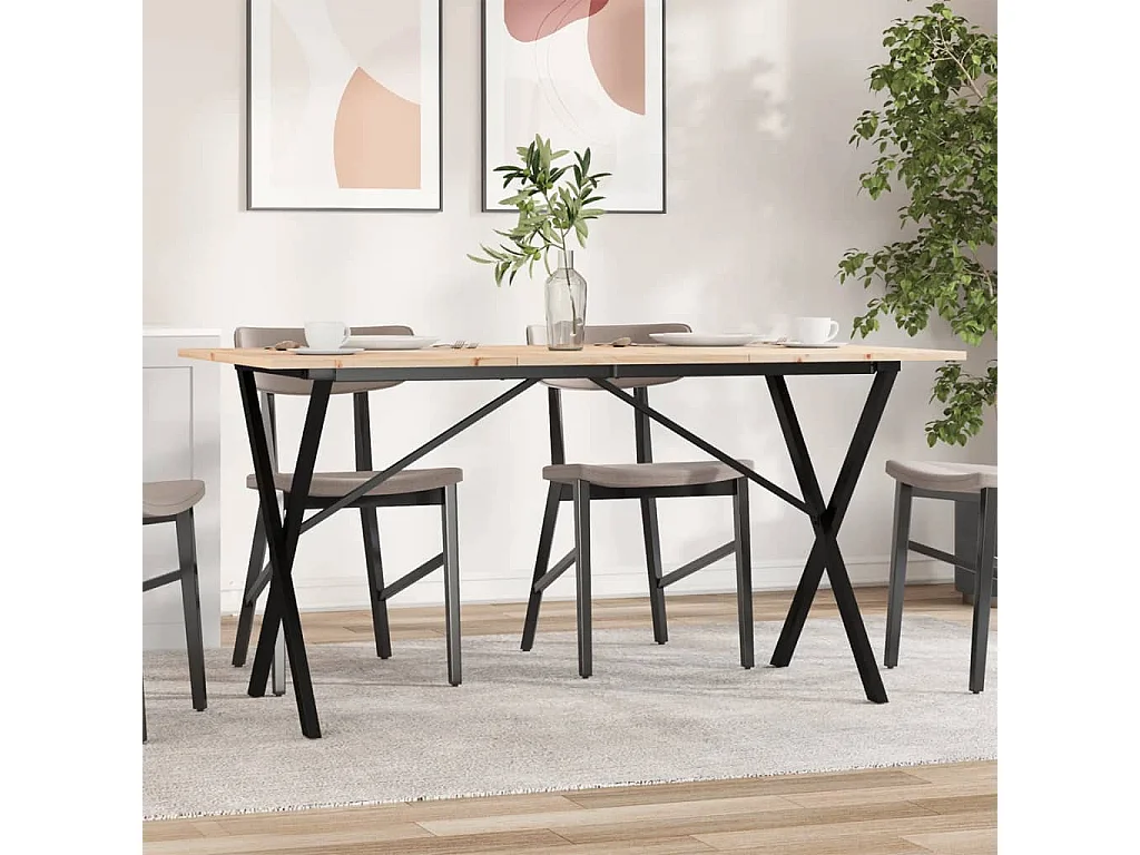 Mesa de jantar estrutura em X 140x80x75cm pinho e ferro fundido