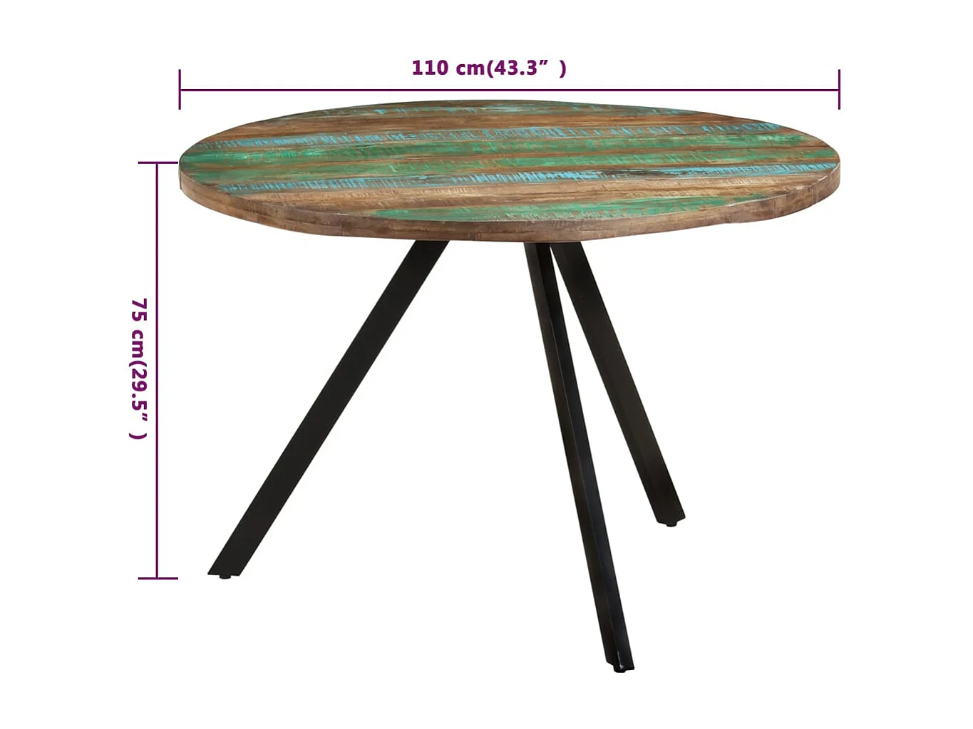 Mesa de jantar 110x75 cm madeira recuperada maciça