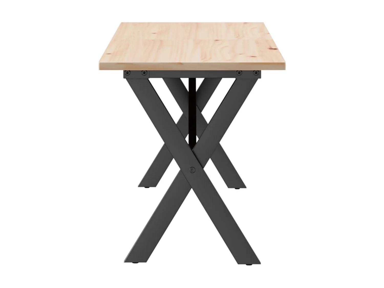 Mesa de centro estrutura em X 160x40x45cm pinho e ferro fundido