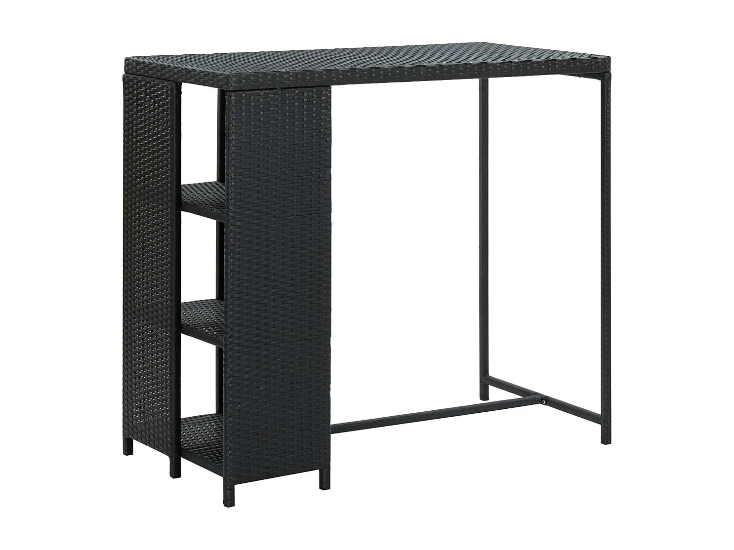 Tavolo da Bar con Ripiani Nero 120x60x110 cm in Polyrattan