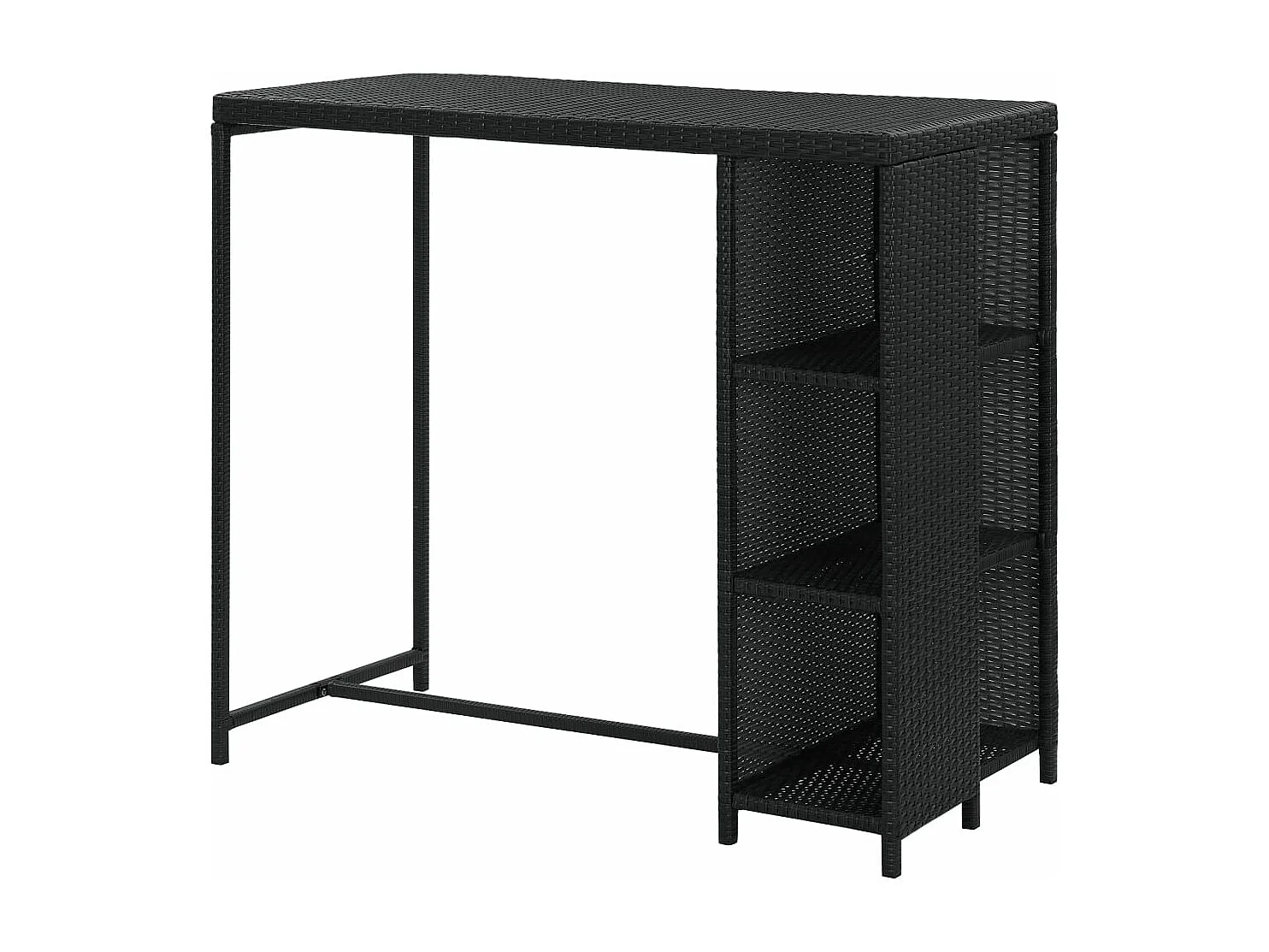 Tavolo da Bar con Ripiani Nero 120x60x110 cm in Polyrattan