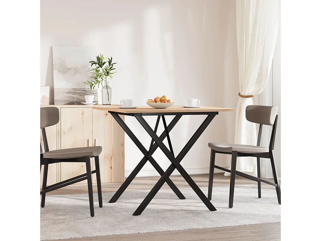 Mesa de jantar estrutura em X 90x90x75 cm pinho e ferro fundido