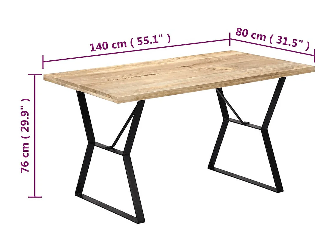 Mesa de comedor de madera maciza de mango 140x80x76 cm