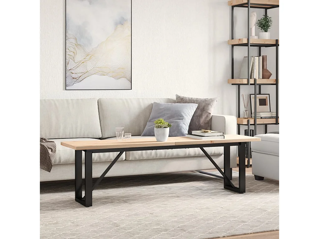 Table basse cadre en O 160x40x45,5 cm bois de pin massif acier