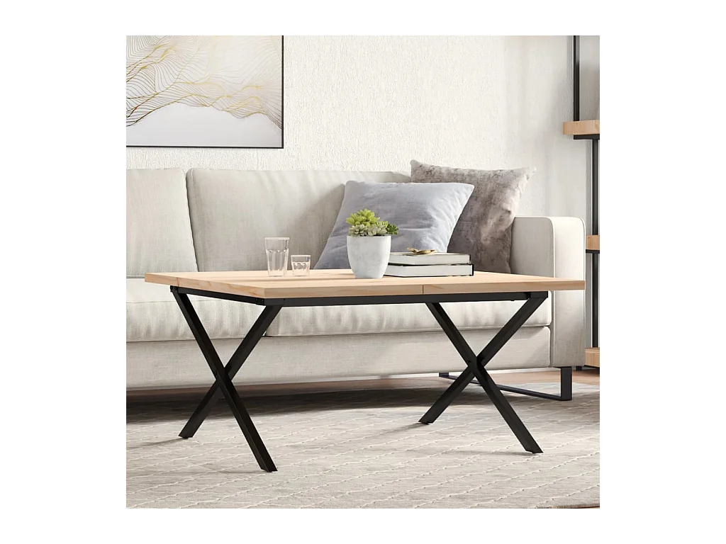 Couchtisch X-Gestell 90x90x45,5cm Massivholz Kiefer & Gusseisen
