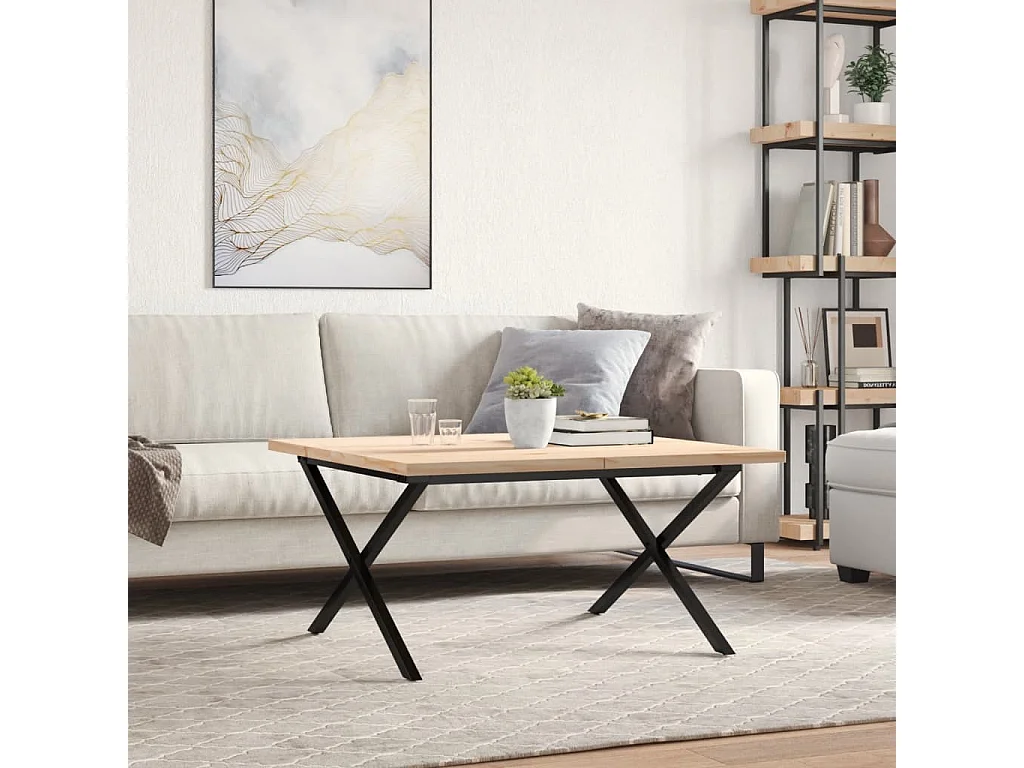 Table basse cadre en X 90x90x45,5cm bois de pin massif et acier
