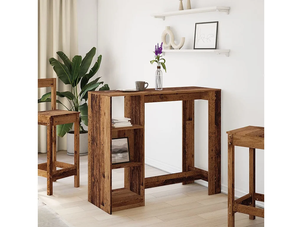 Bartafel met schap 124x46x103,5 cm bewerkt hout oud houtkleurig