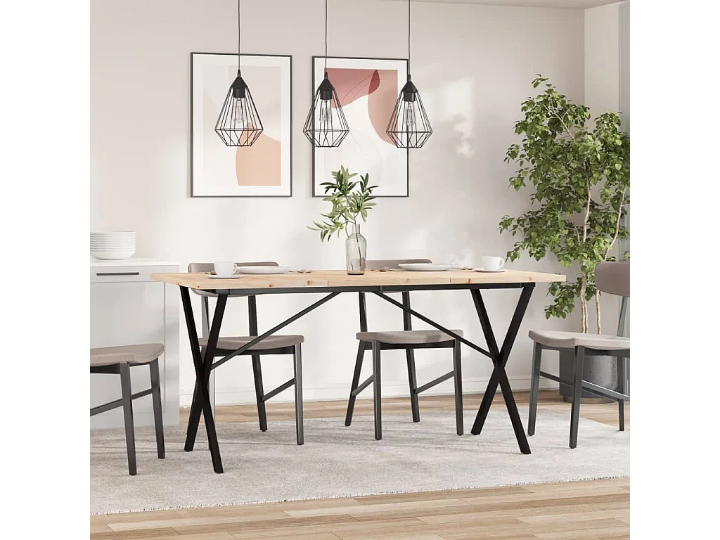 Table à manger cadre en X 140x80x75,5 cm bois pin massif acier