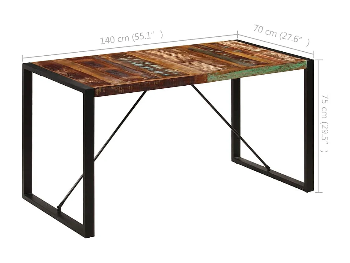 Mesa de jantar 140x70x75 cm madeira recuperada maciça