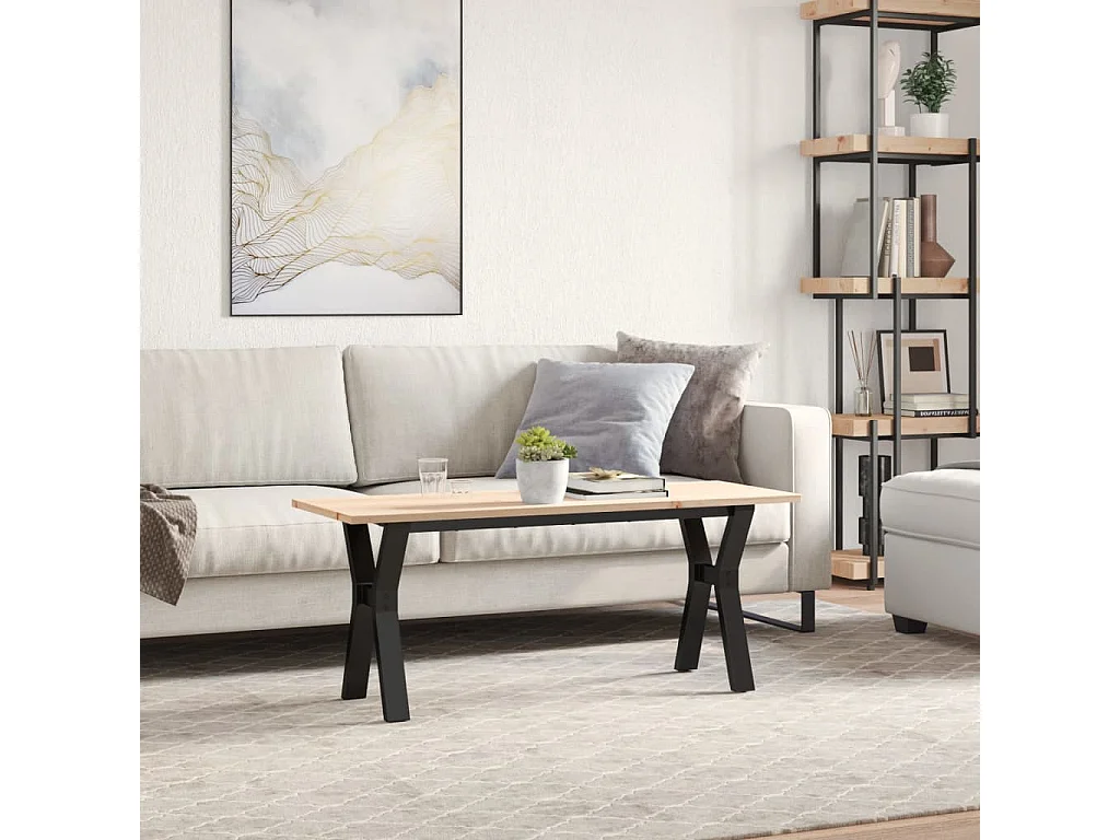 Table basse cadre en Y 110x40x45 cm bois de pin massif et acier
