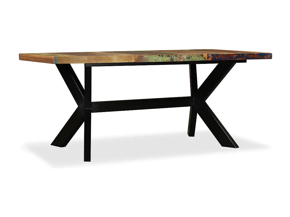 Mesa de comedor madera maciza reciclada y acero cruzado 180 cm