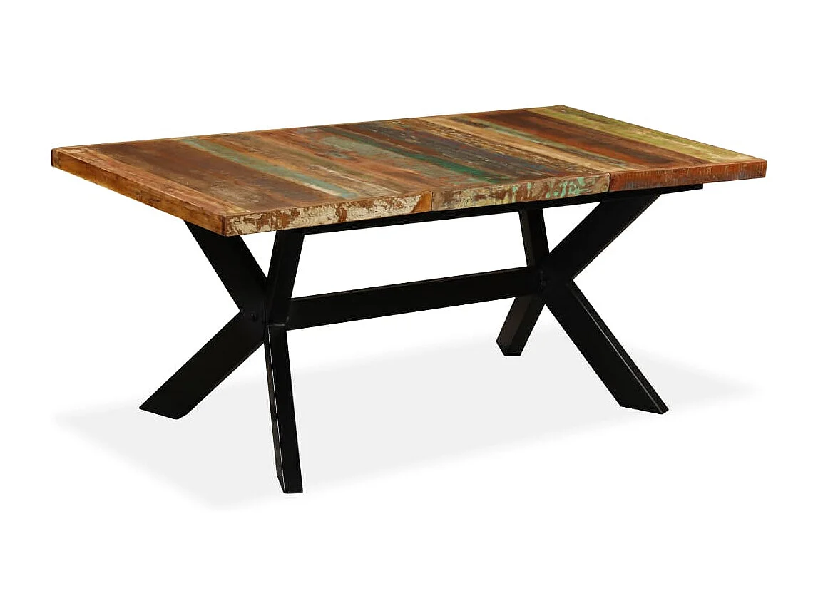 Mesa de comedor madera maciza reciclada y acero cruzado 180 cm