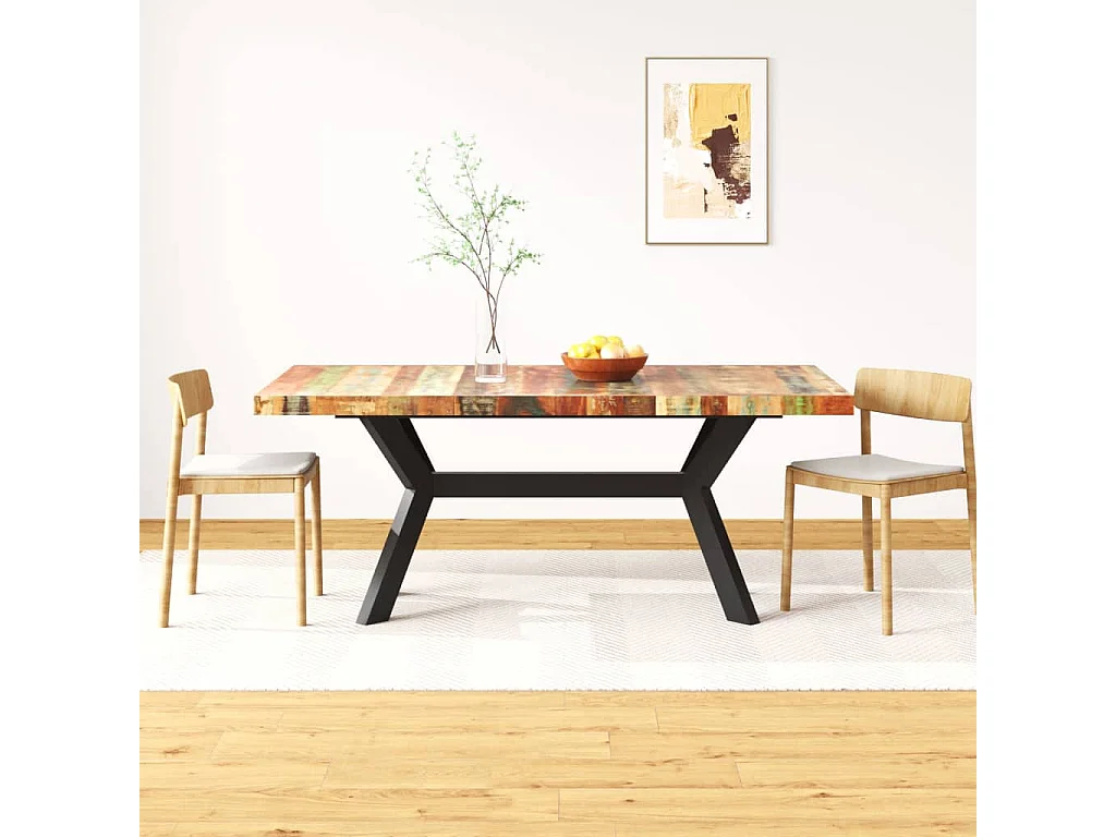 Mesa de comedor madera maciza reciclada y acero cruzado 180 cm