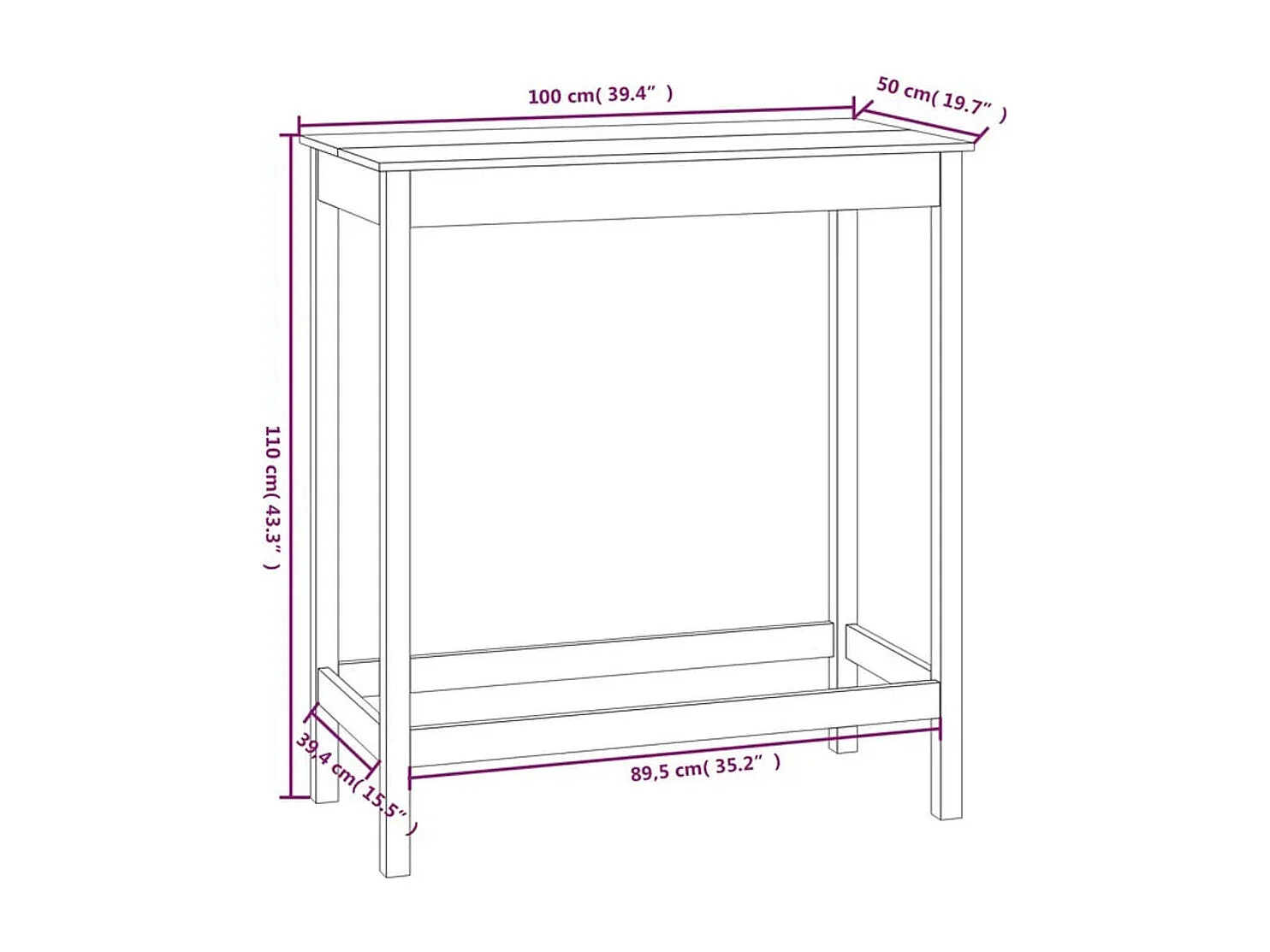 Bartafel 100x50x110 cm massief grenenhout