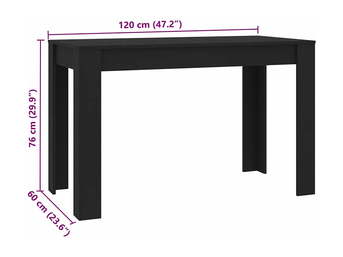 Table de salle à manger Noir 120 x 60 x 76 cm Bois d'ingénierie