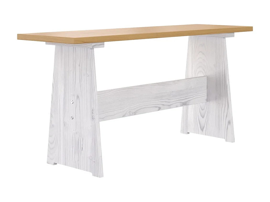 Table à manger et banc REINE marron miel blanc bois pin solide