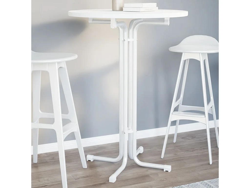 Mesa alta de comedor madera ingeniería y acero blanco Ø80x110cm