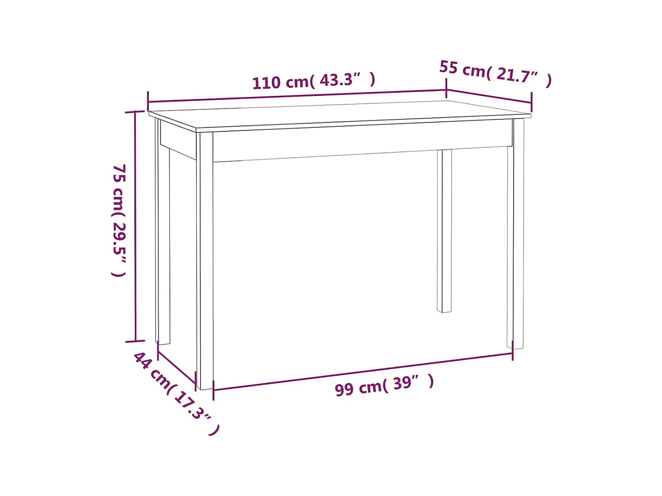 Table à manger Blanc 110x55x75 cm Bois massif de pin