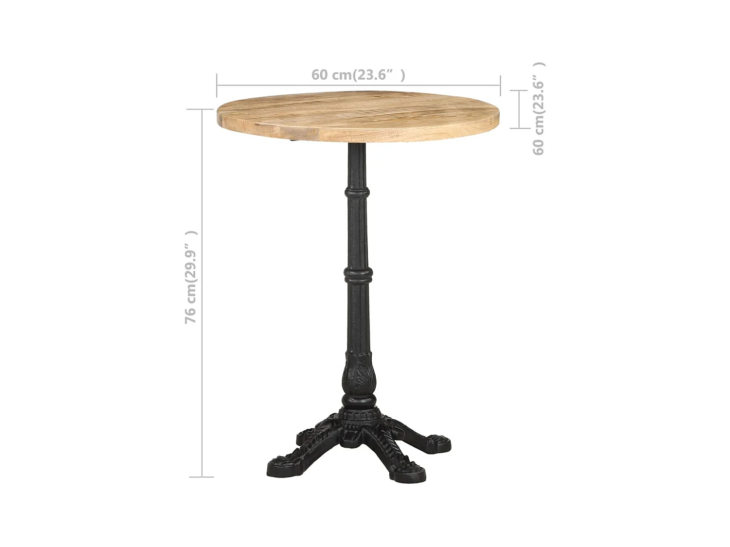 Table de bistro Ø60x76 cm Bois de manguier brut