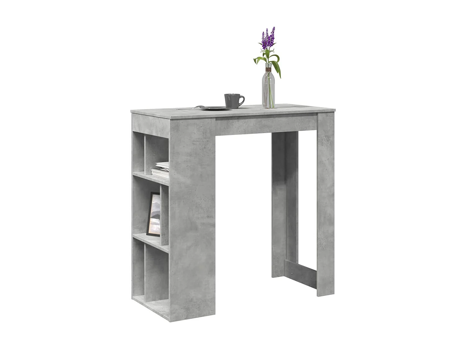 Table de bar avec étagères gris béton bois d&#039;ingénierie