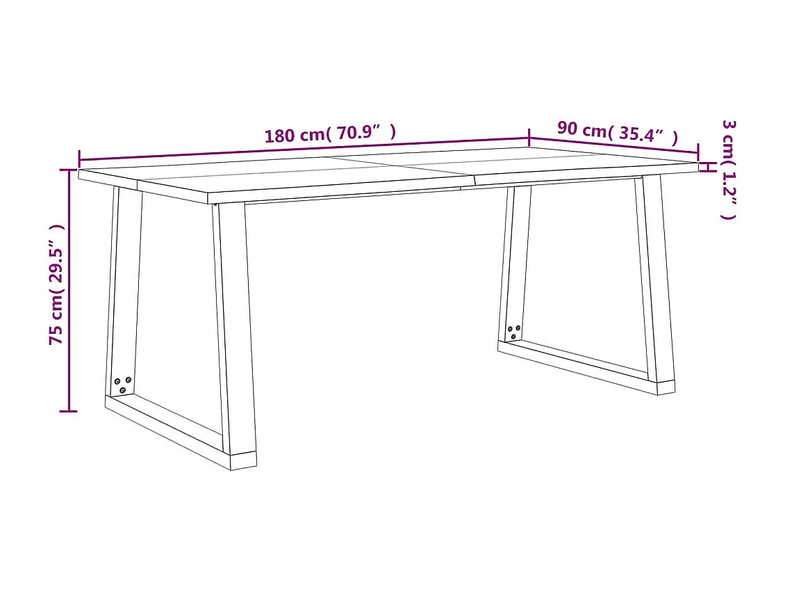 Mesa de jantar c/ bordas vivas 180x90x75 cm acácia maciça