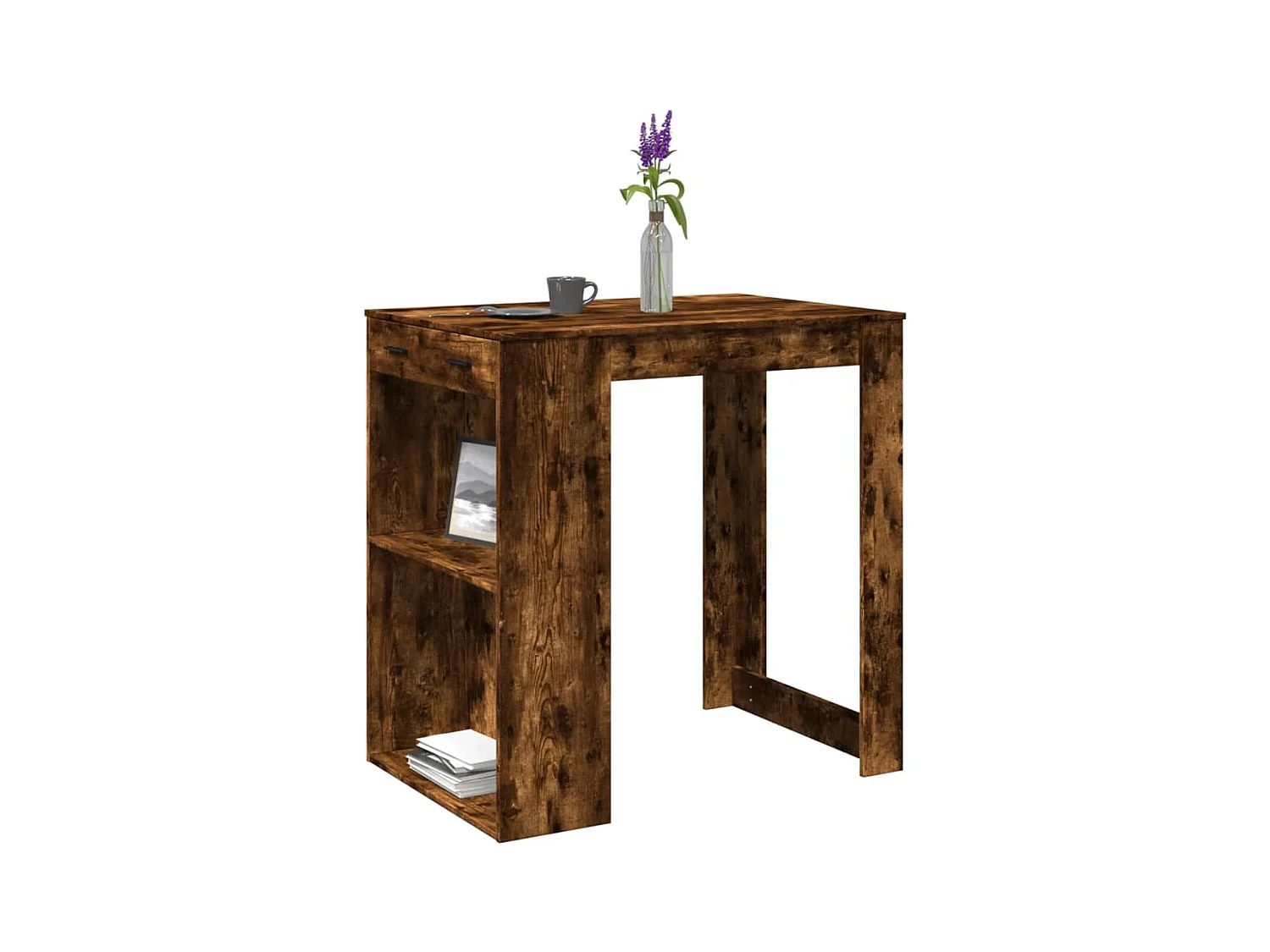 Table de bar chêne fumé 102x70x103,5 cm bois d'ingénierie