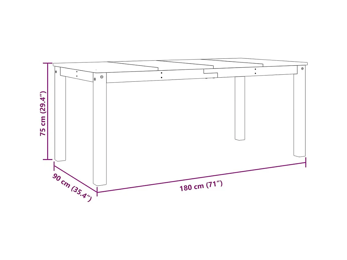 Table à manger Panama blanc 180x90x75 cm bois massif de pin