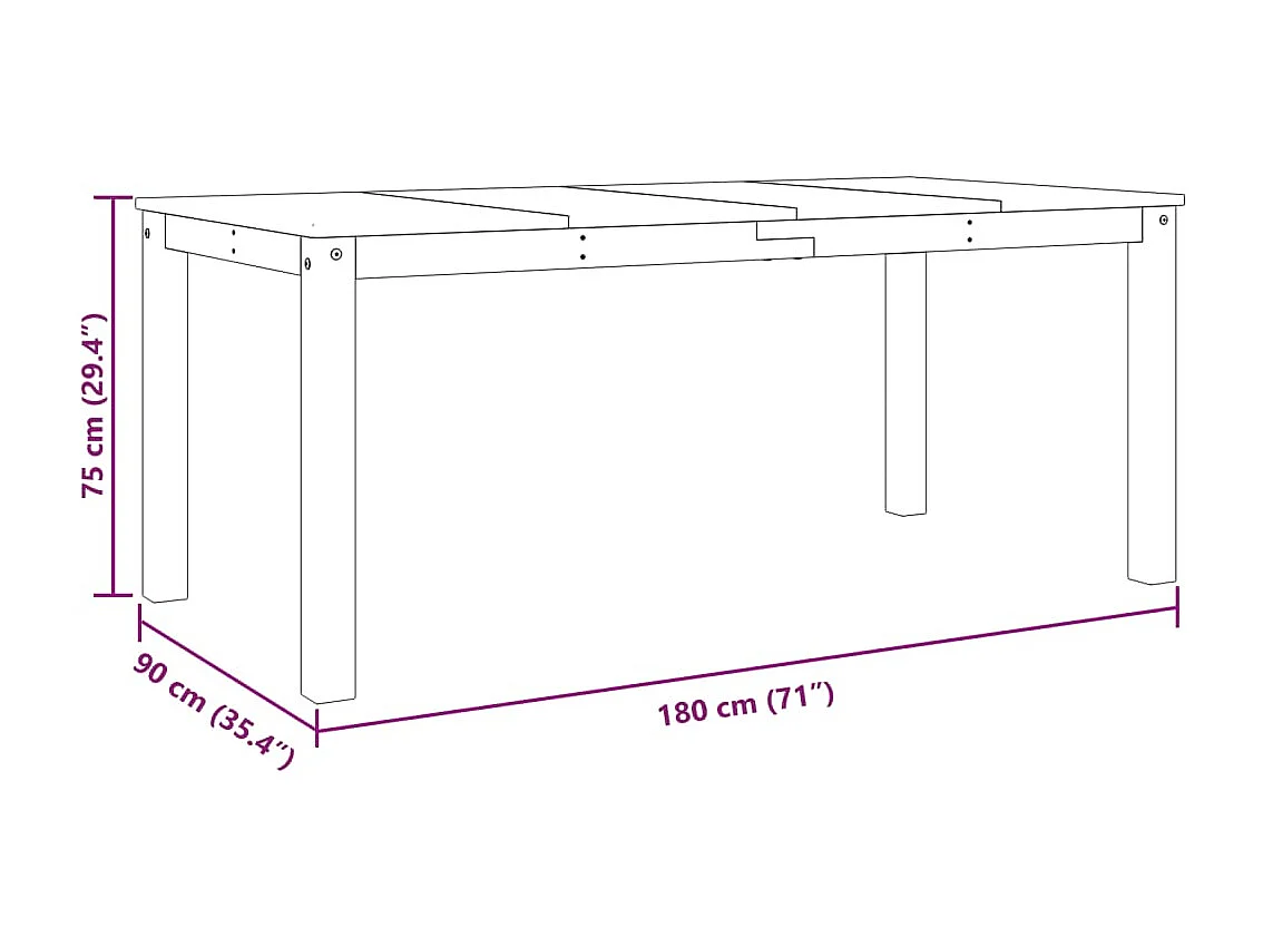 Mesa de jantar Panama 180x90x75 cm madeira pinho maciça branco