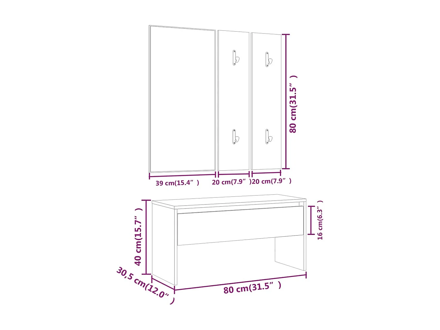 Ensemble de meubles de couloir Chêne marron Bois d'ingénierie
