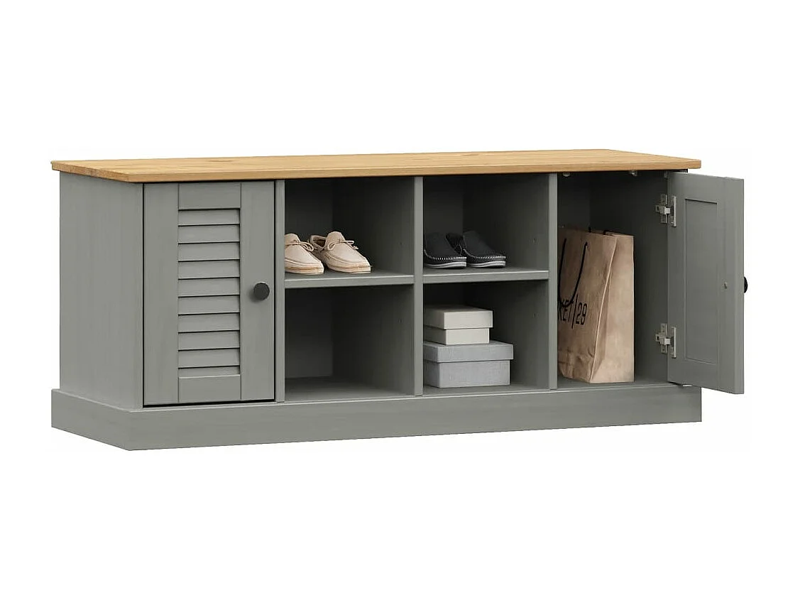 VIGO Schuhbank grau 106x35x45 cm massives Kiefernholz