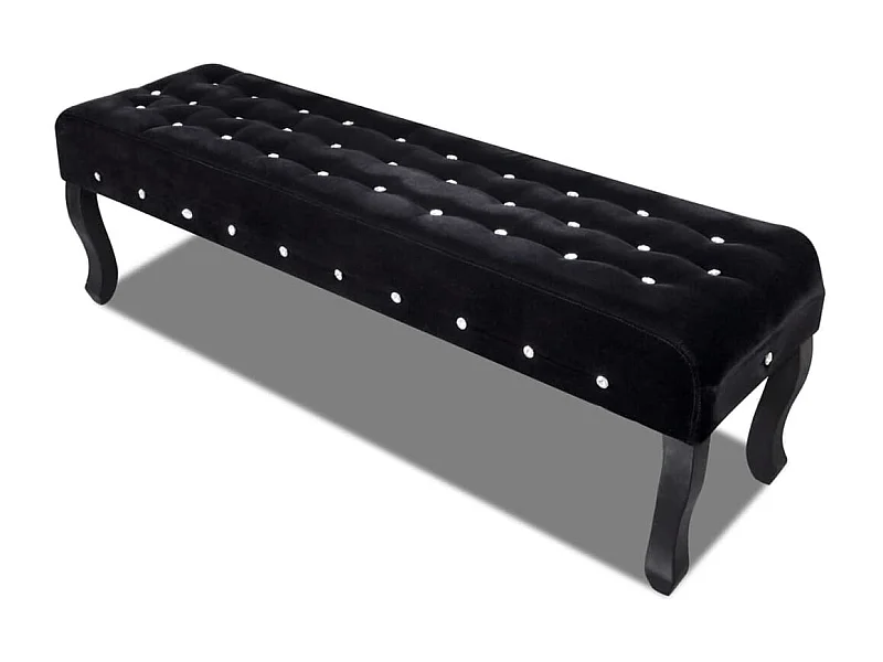 Banc noir tissu velours avec boutons en cristal