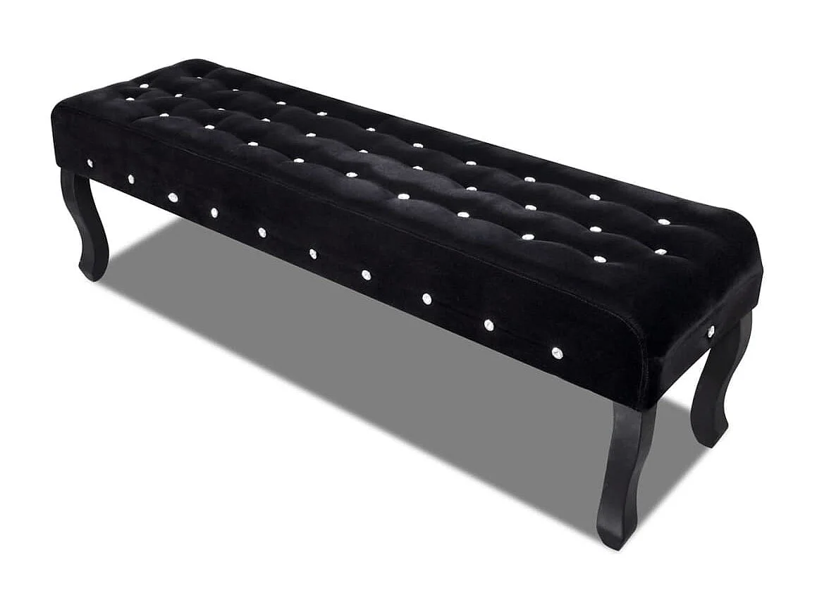 Banc noir tissu velours avec boutons en cristal