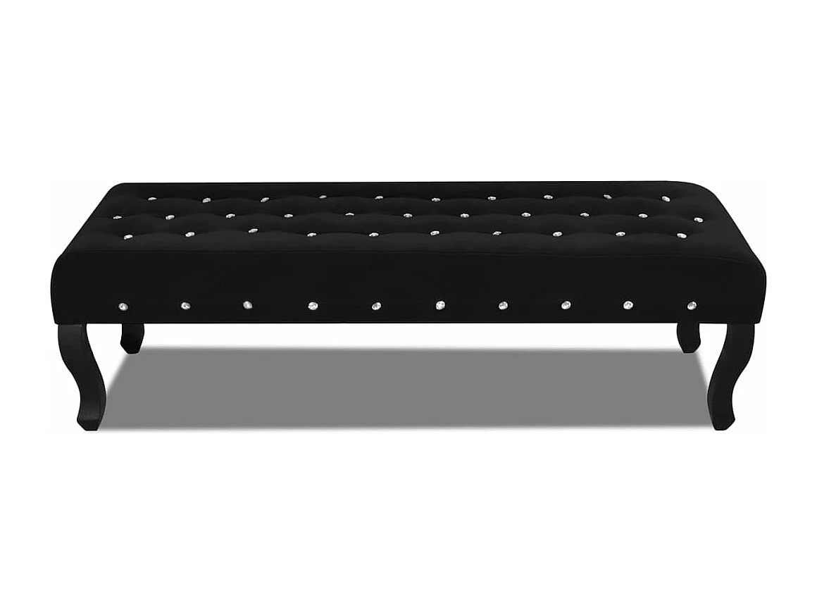 Banc noir tissu velours avec boutons en cristal