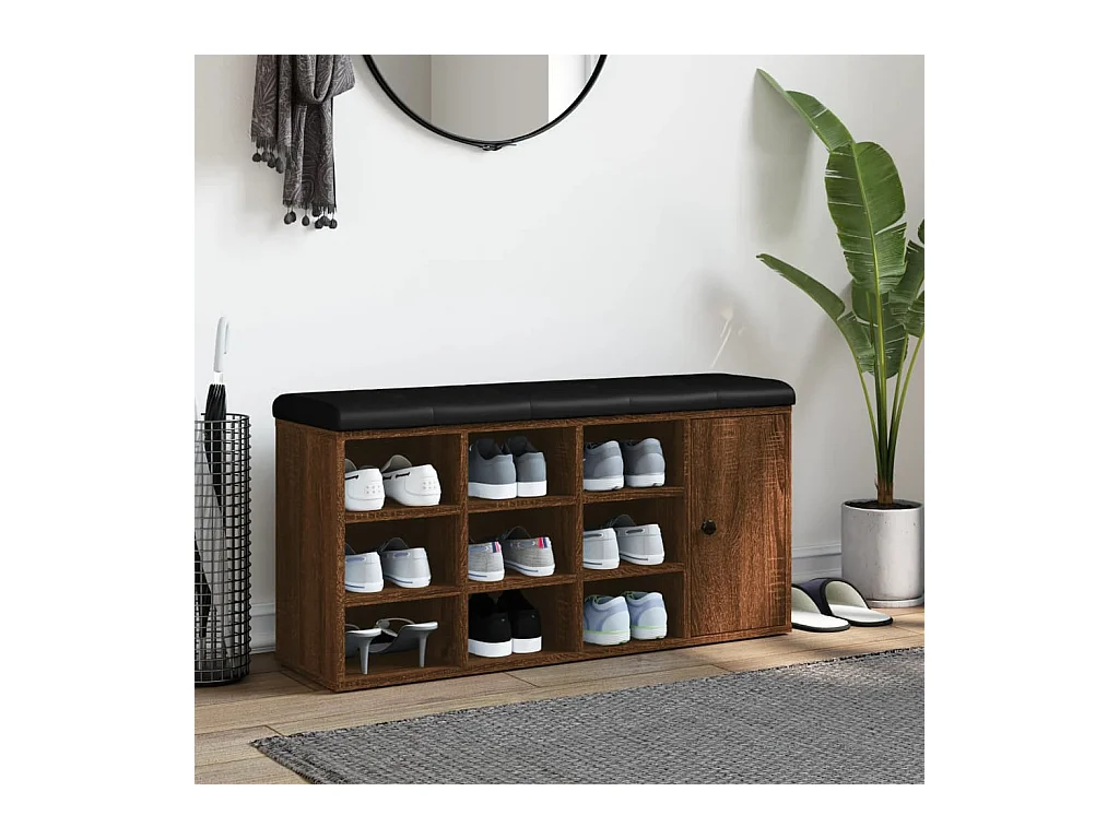 Bruin eiken schoenenbank 102x32x50 cm parket