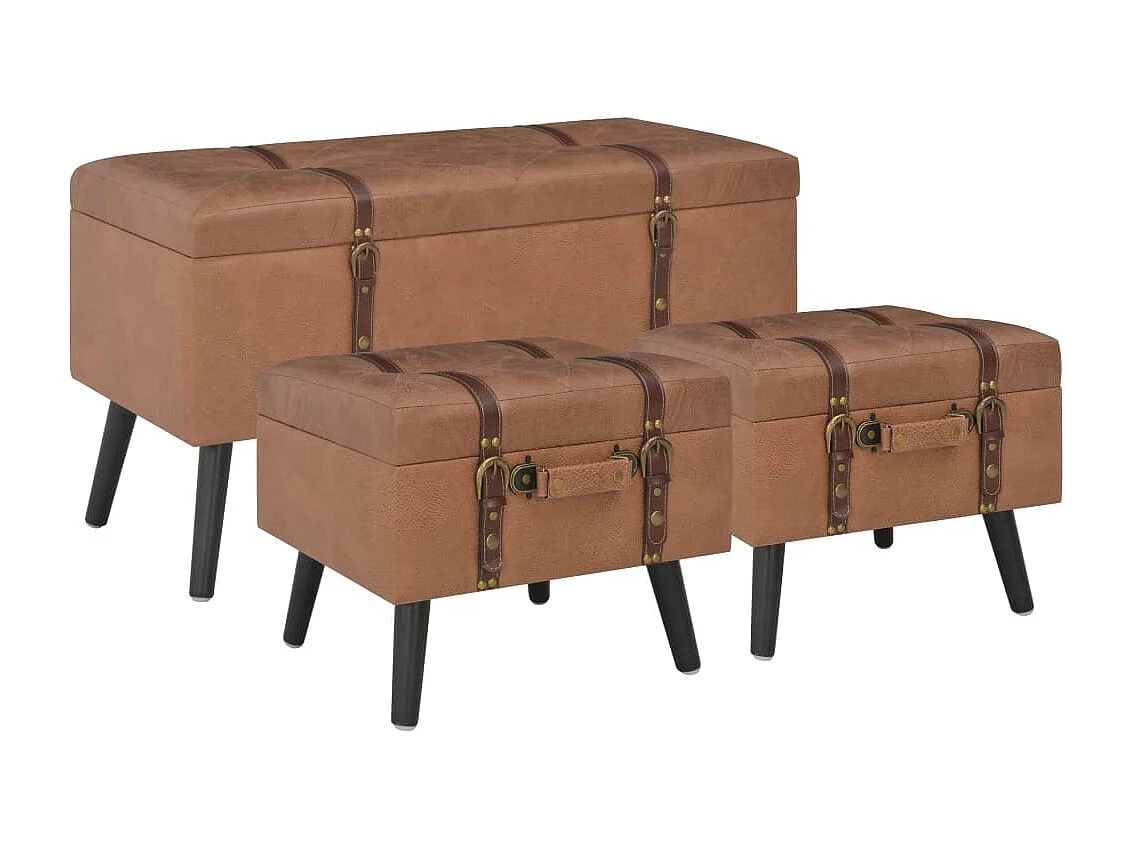 Tabourets de rangement lot de 3 Marron Similicuir