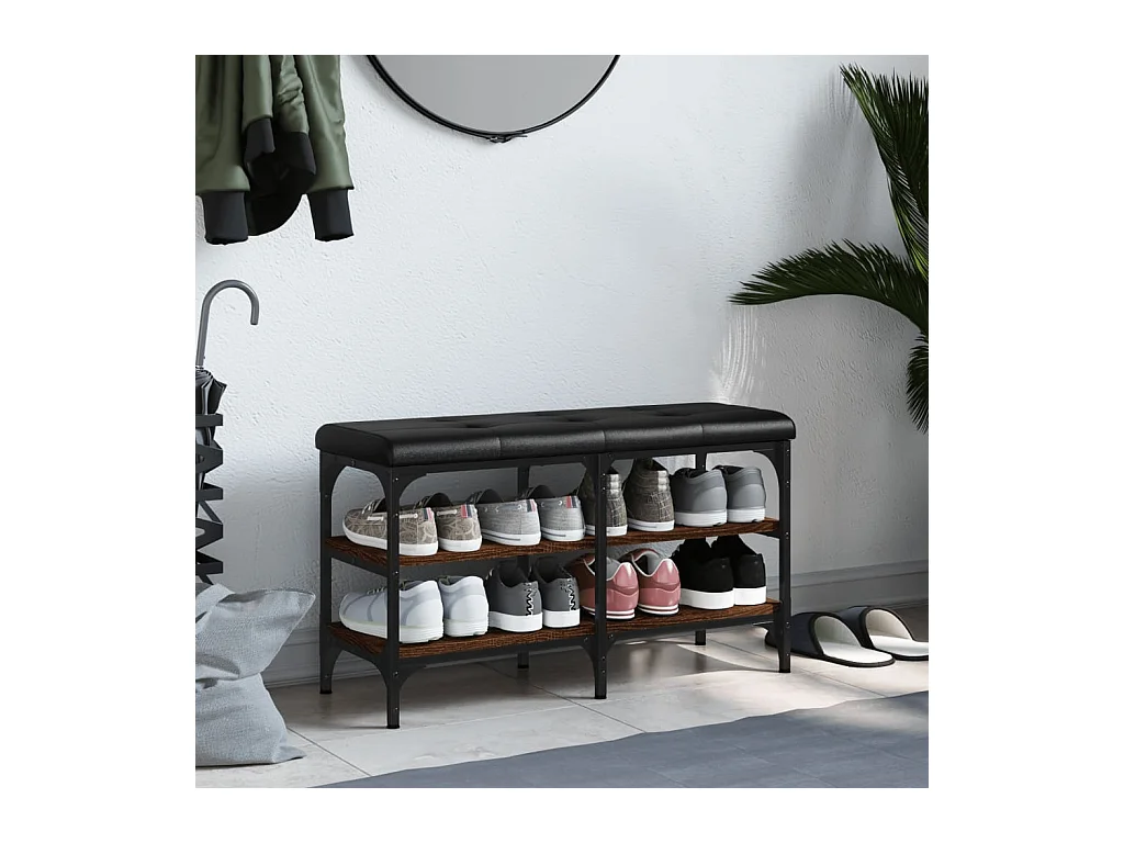 Bruin eiken schoenenbank 82x32x47 cm Bewerkt hout