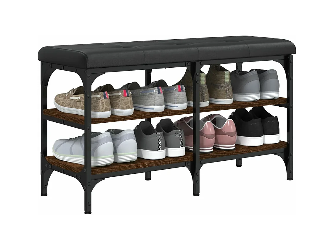 Bruin eiken schoenenbank 82x32x47 cm Bewerkt hout