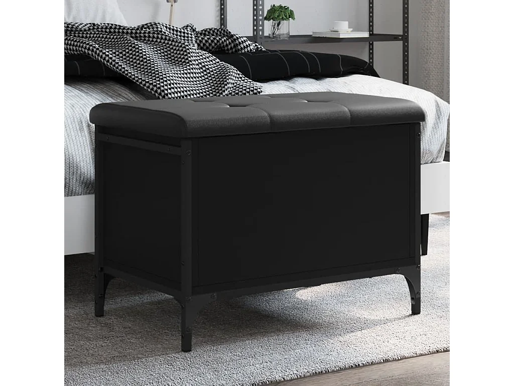 Banc de rangement noir 62x42x45 cm bois d'ingénierie