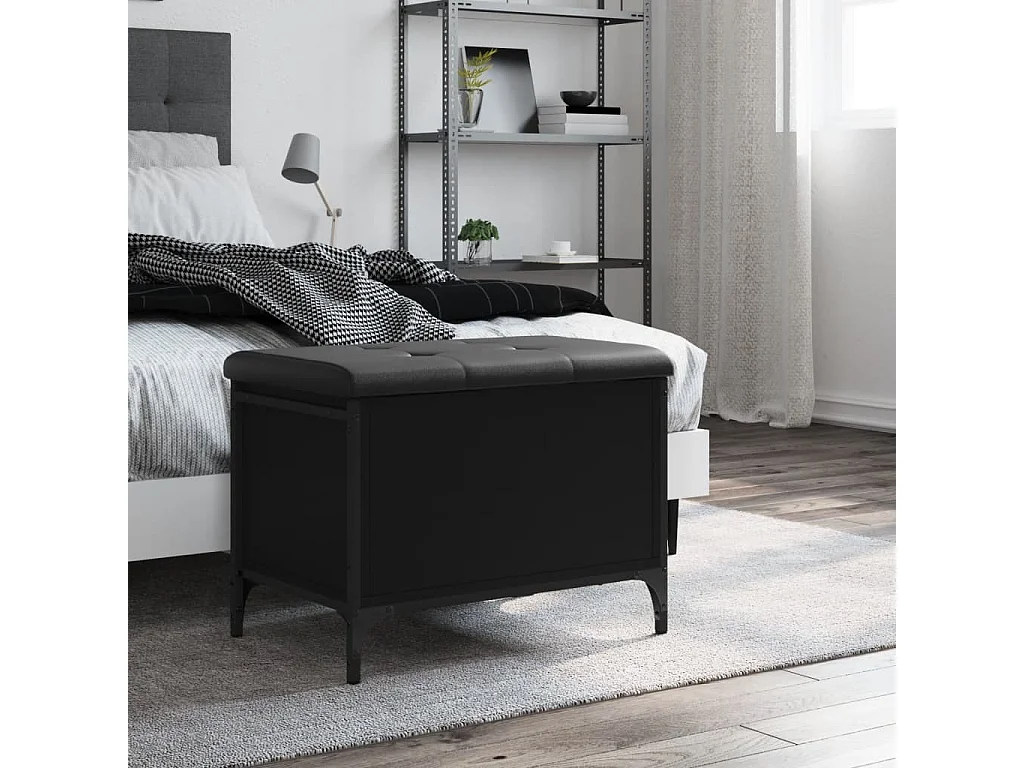 Banc de rangement noir 62x42x45 cm bois d'ingénierie