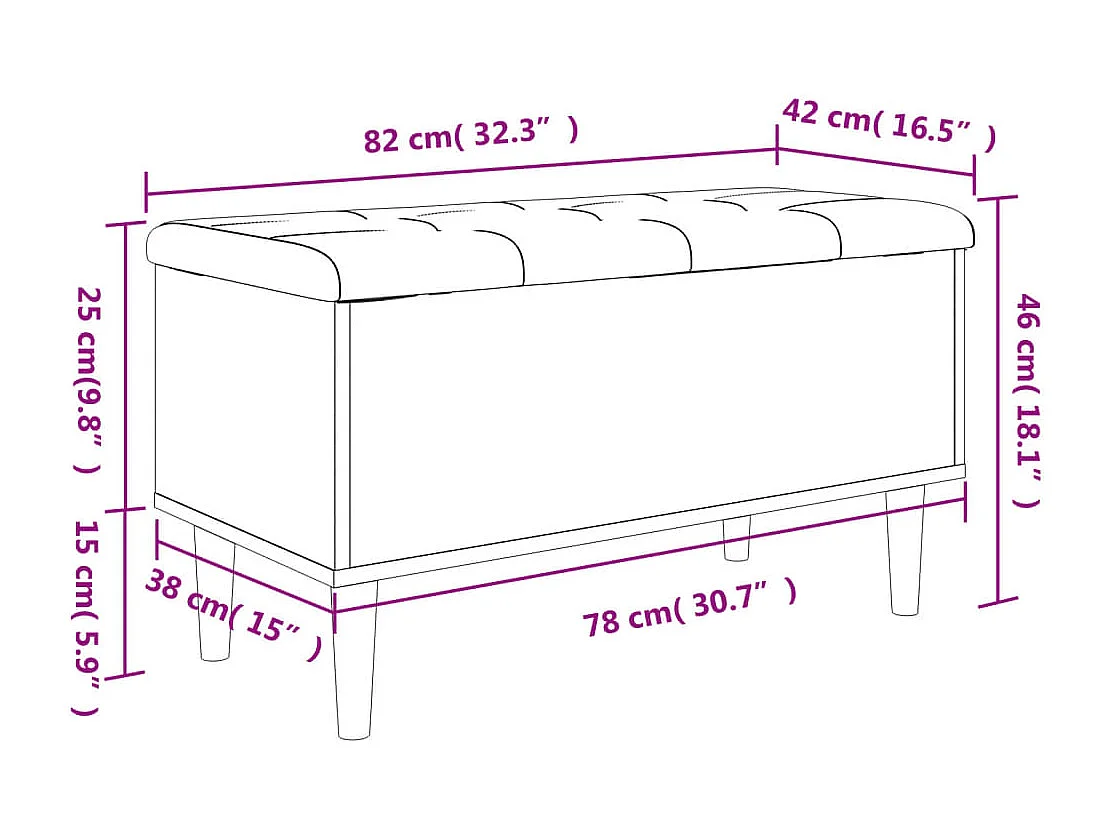 Panca contenitore in rovere affumicato 82x42x46 cm in derivati del legno