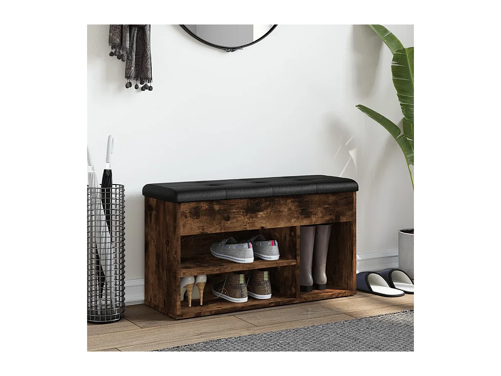 Banc à chaussures chêne fumé 82x32x45,5 cm bois d'ingénierie