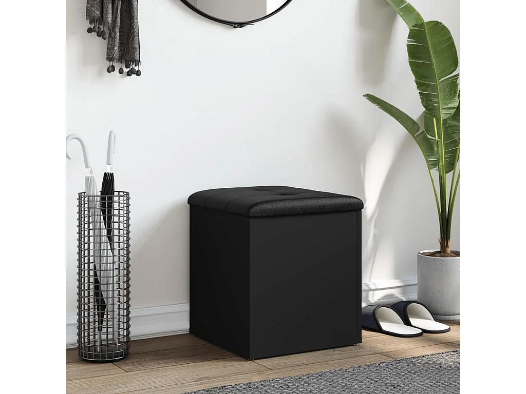 Banco de almacenaje negro 42x42x45 cm de madera contrachapada