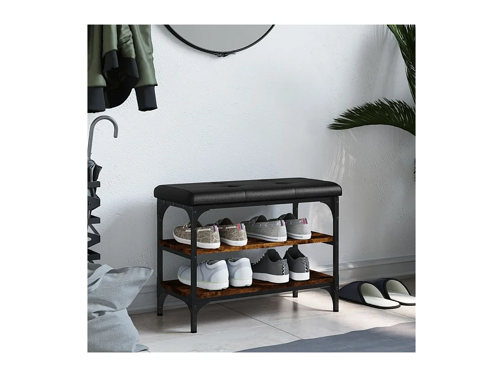 Gerookt eiken schoenenbank 62x32x47 cm samengesteld hout