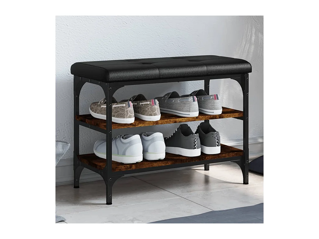 Gerookt eiken schoenenbank 62x32x47 cm samengesteld hout