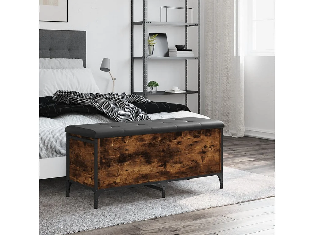 Panca contenitore in rovere affumicato 102x42x45 cm in derivati del legno